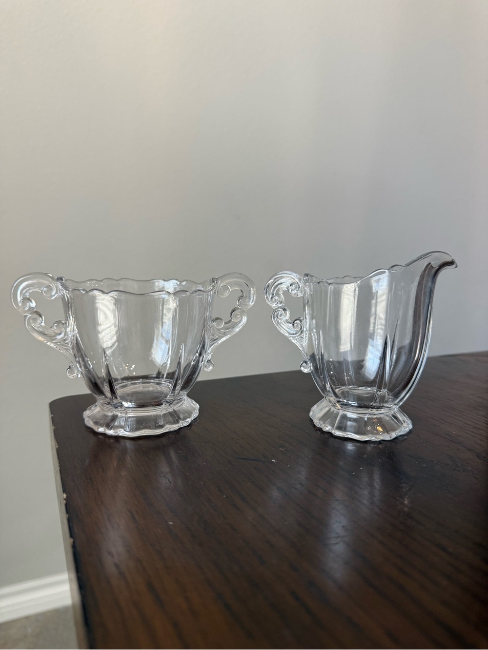 Vintage Cambridge 3400 Clear Depression Glass Cream and Open Sugar Set